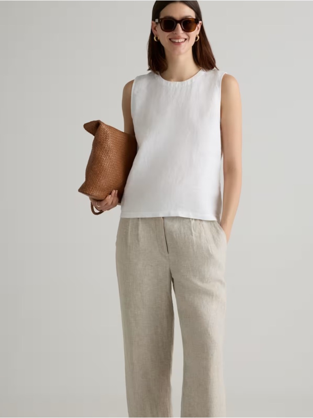 Quince Natural Linen White Tank